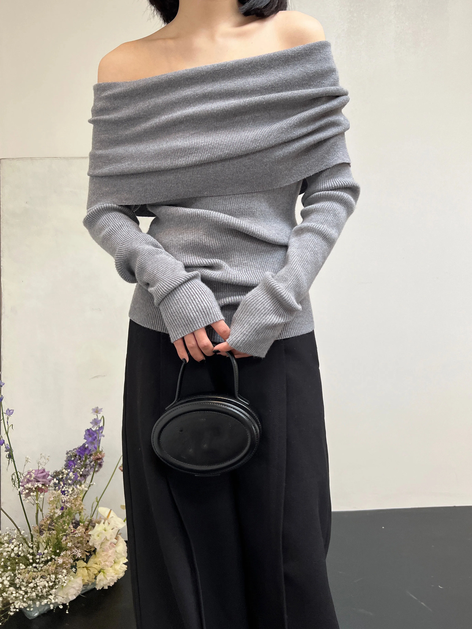 AOSSVIAO Autumn Winter Off Shoulder Women Sweaters Elegant Vintage Knitted Solid Jumper High Stretch Top Soft Chic Pullovers 241010