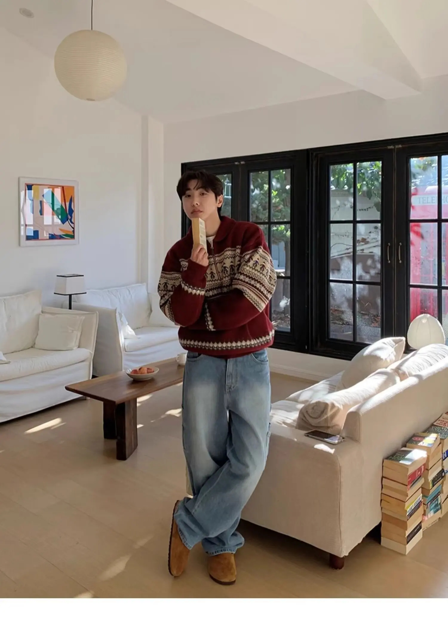 Korean Style Mens Zip up Christmas Y2K Knitwear Pullovers Sweatshirts Striped Knit Turtleneck Sweater For Men Streetwear Jumper 241007