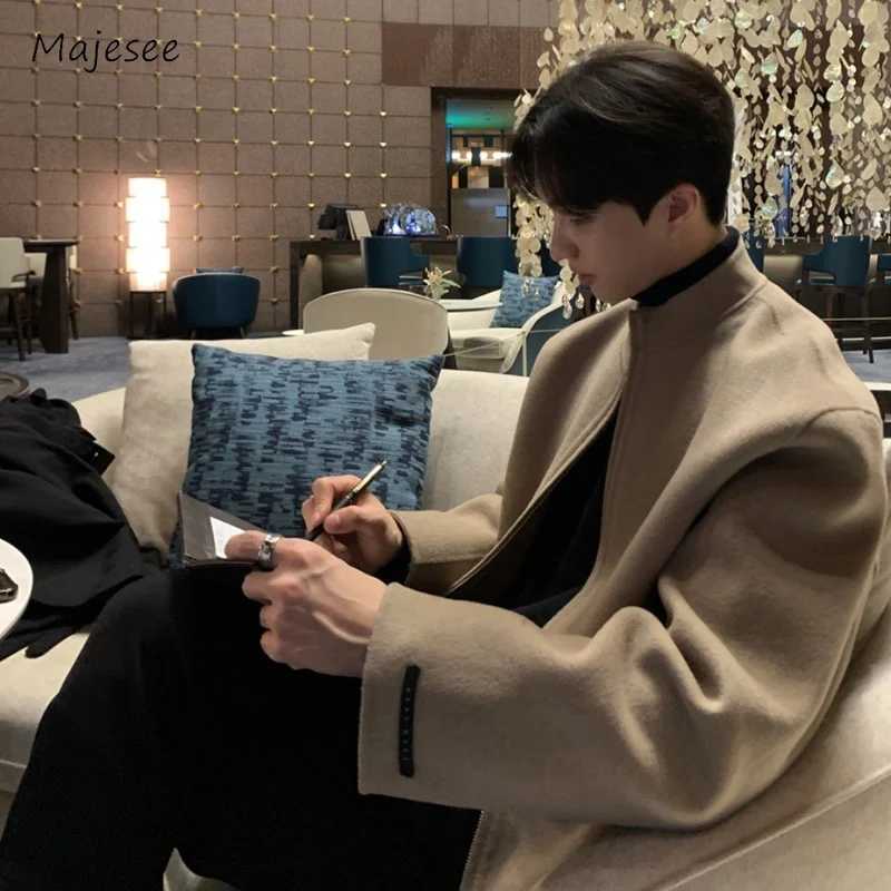 Men Blends Temperament Handsome Daily Leisure All-match Comfortable Korean Style Pure Color Stylish Workout Overcoats Ins 2023 LX241010