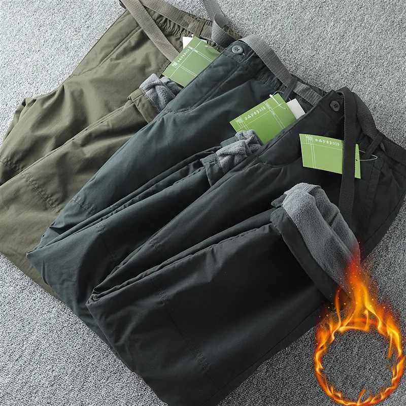 S-6XL tool pants thick waterproof wool cargo pants mens winter outdoor multi pocket loose and straight full body W241009