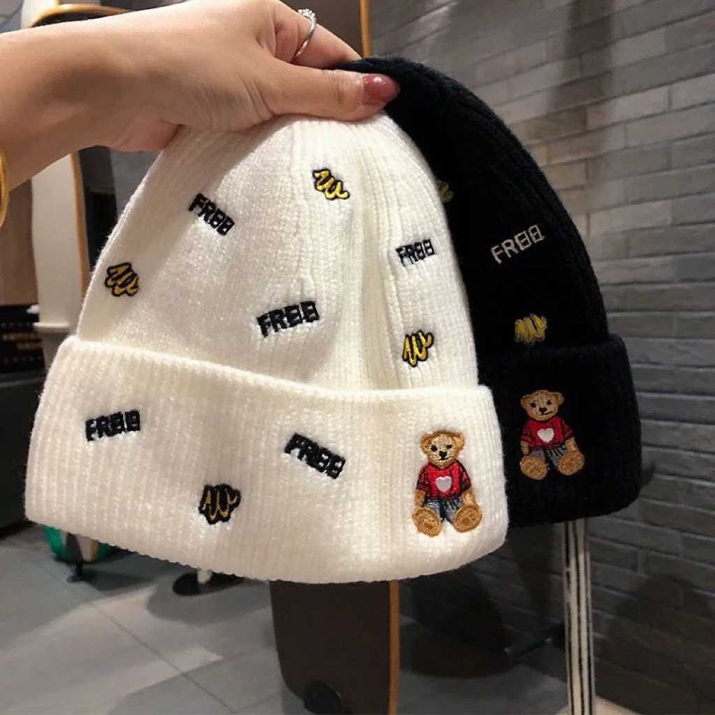 Beanie/Skull Caps Womens autumn and winter cute bear knitted hat outdoor cool warm small couples family travel holiday drawstring H241010