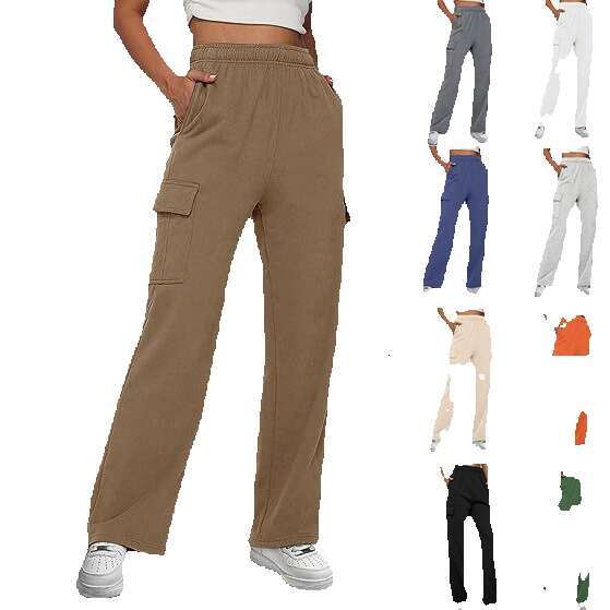 2024 New Autumn and Winter Work Solid Color High Waist Slimming Design Sense Pocket Straight Tube Wide Leg Loose Pants for Women Leisure and Leisure L