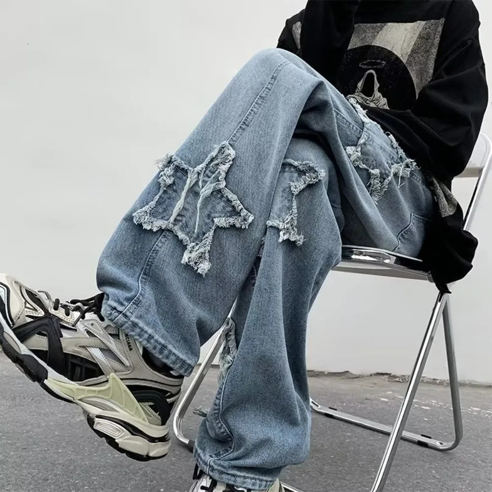 Mens denim Trousers mens casual jeans loose streetwear mens pants star graphics Y2K Harajuku fashion 241007
