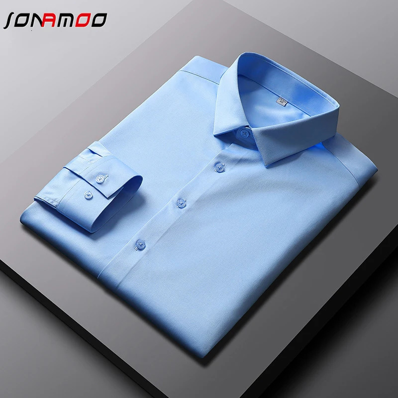 Mens Casual and Fashionable Long Sleeved Solid Color Shirt Non Ironing and Wrinkle Resistant Business Top 241010