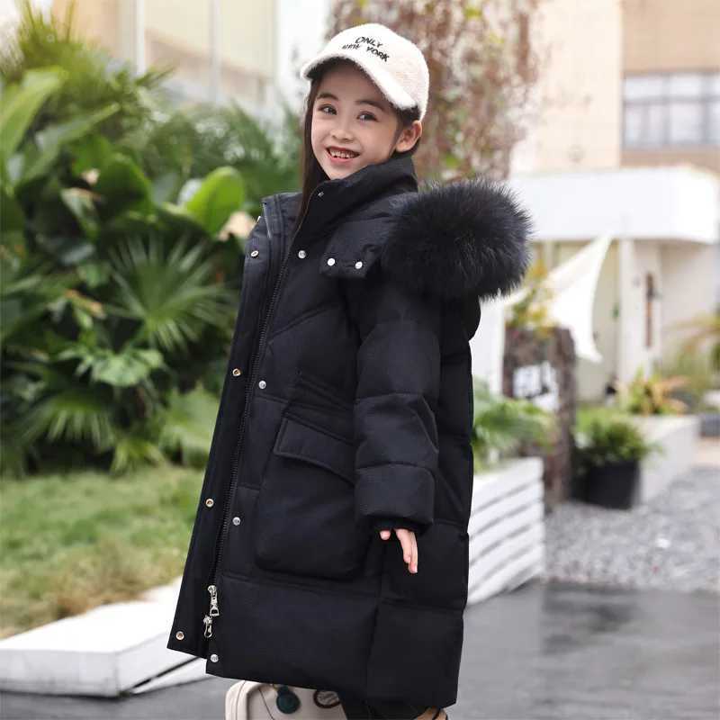 Down Coat UNITIM winter jacket suitable for girls hooded white duck thick warm teenage girls jacket girls aged 5-14 in the park H241010