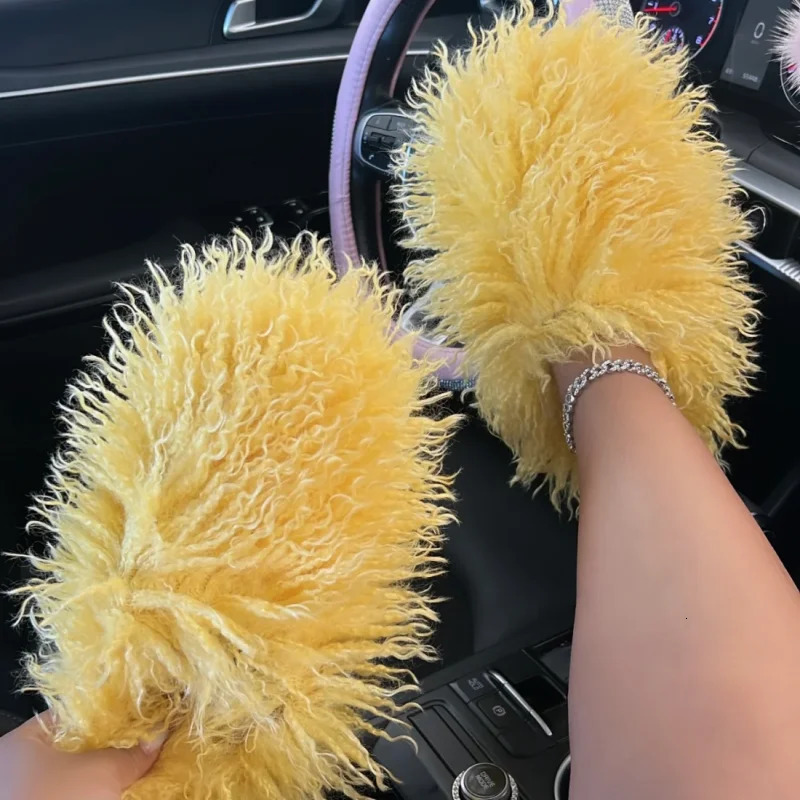 Women Summer Fluffy Faux Fur Slides Amazing Fur Sandals 240927