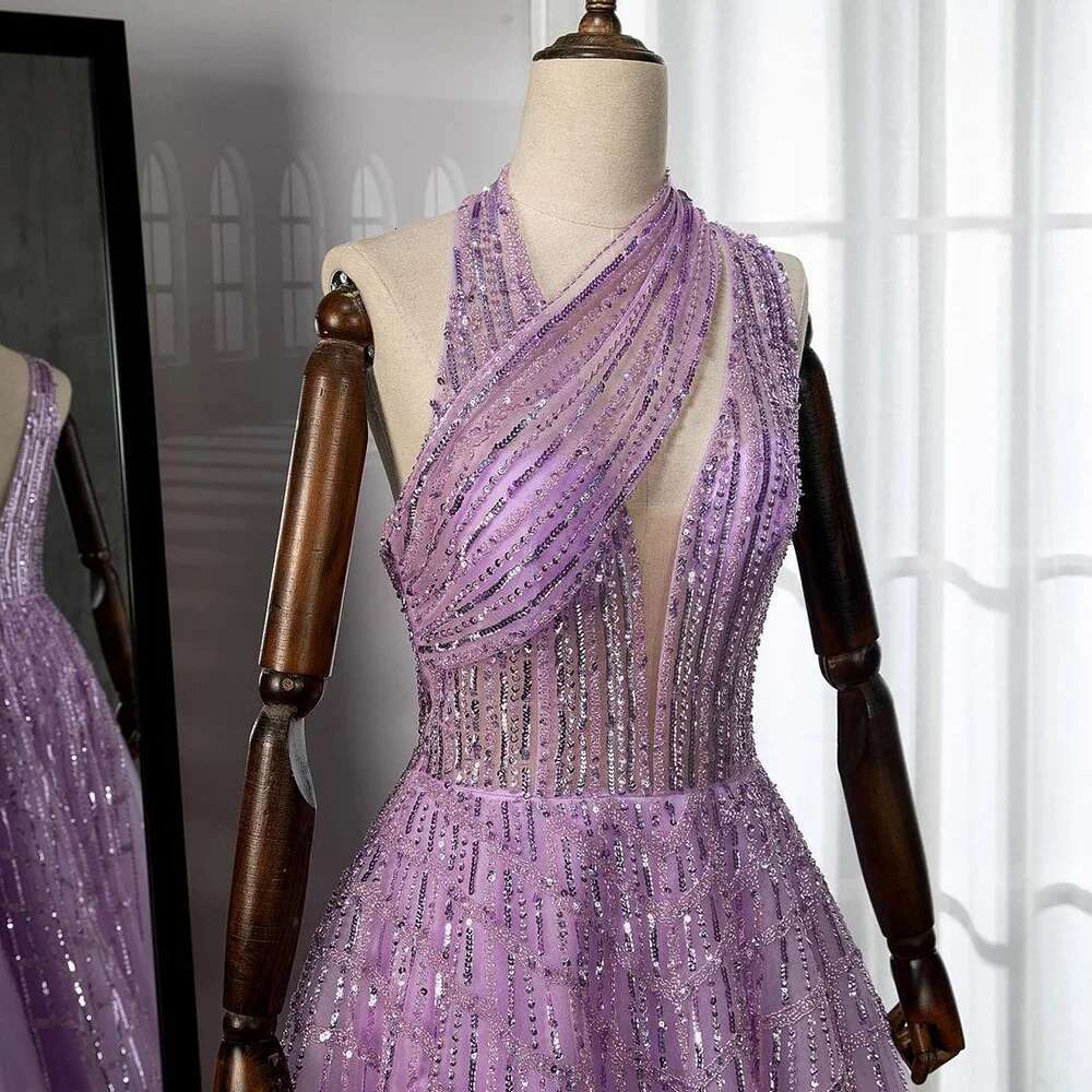 SERENE HILL Beaded Dubai Lilac Evening Dresses for Women Wedding Party 2024 Elegant Arabic Prom Formal Gowns CLA71778