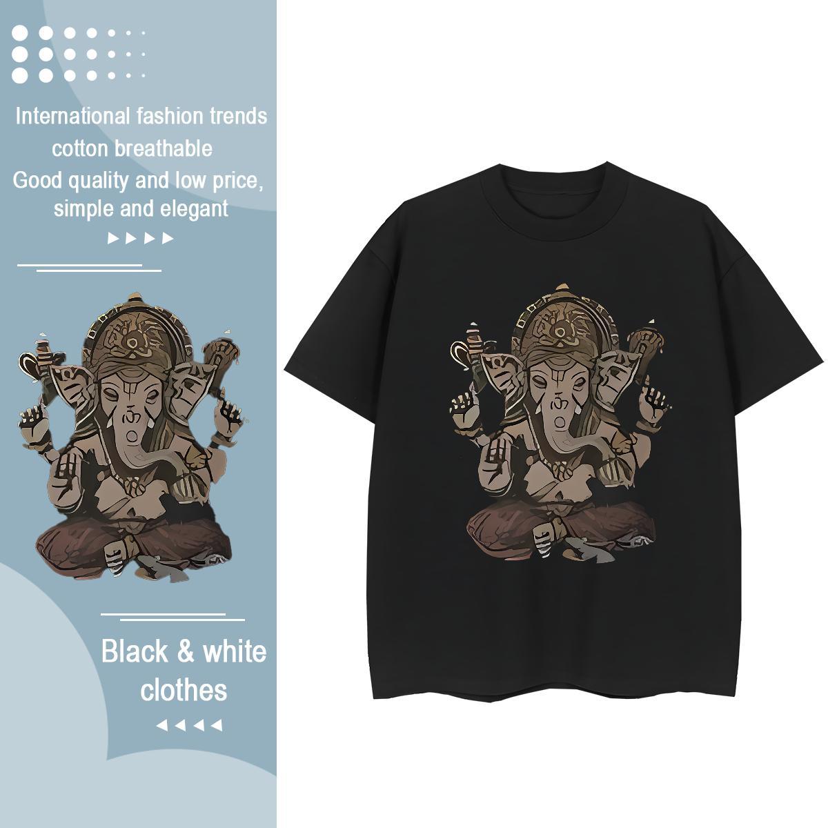 Designer T-Shirts 100% Cotton 230g Breathable Short Sleeve Outdoor Ganesha Women Tees Designer Nice Black Oversized Top Shirts