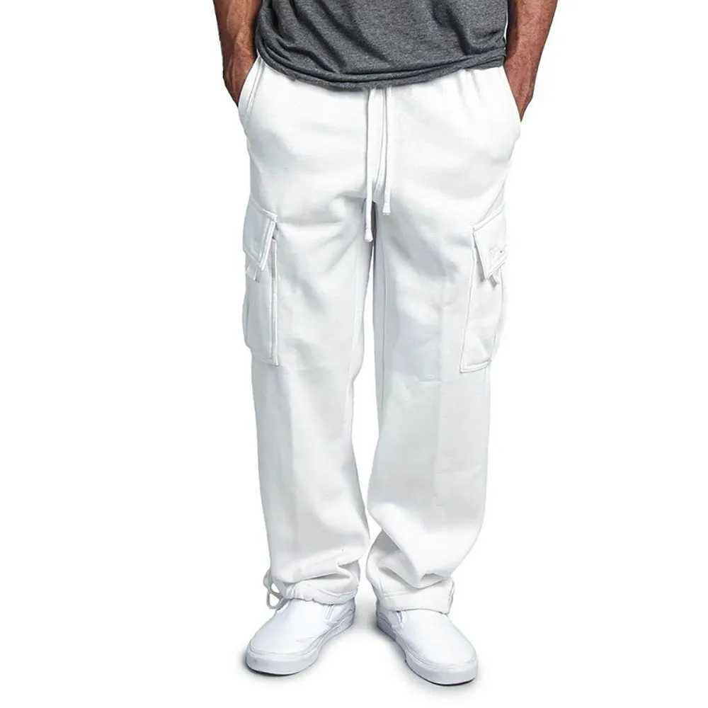 Mens casual cargo pants mens pocket loose straight pants elastic work clothes runners mens straight pants W241009
