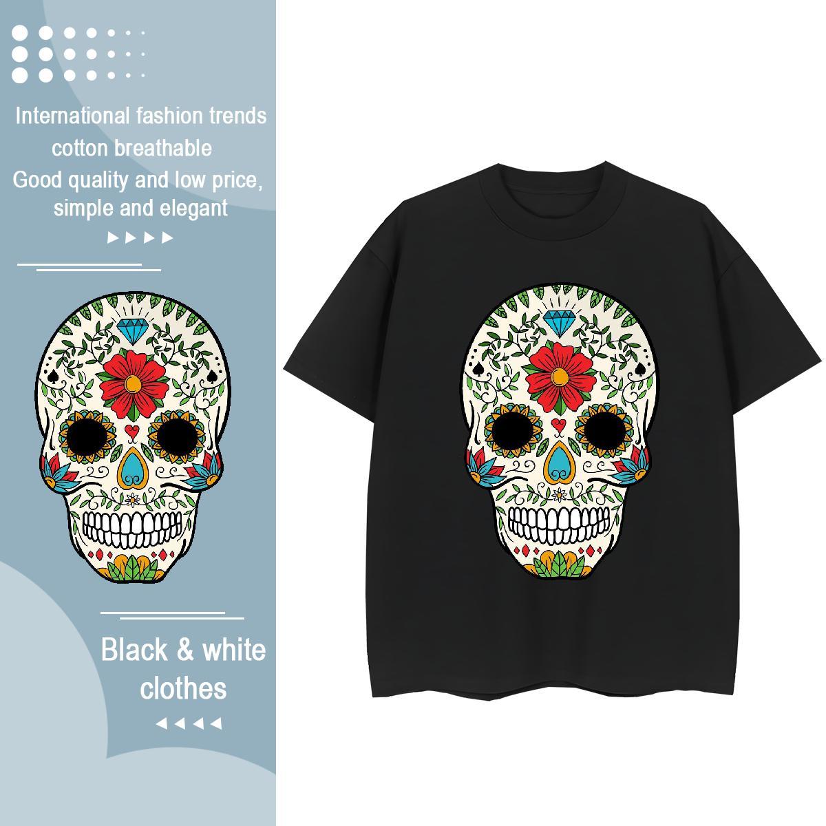 Cool Man T Shirts 230g 100% Cotton skull Hip Hop Customized Print Short Sleeve Soft Tshirts Casual New Tops Shirt