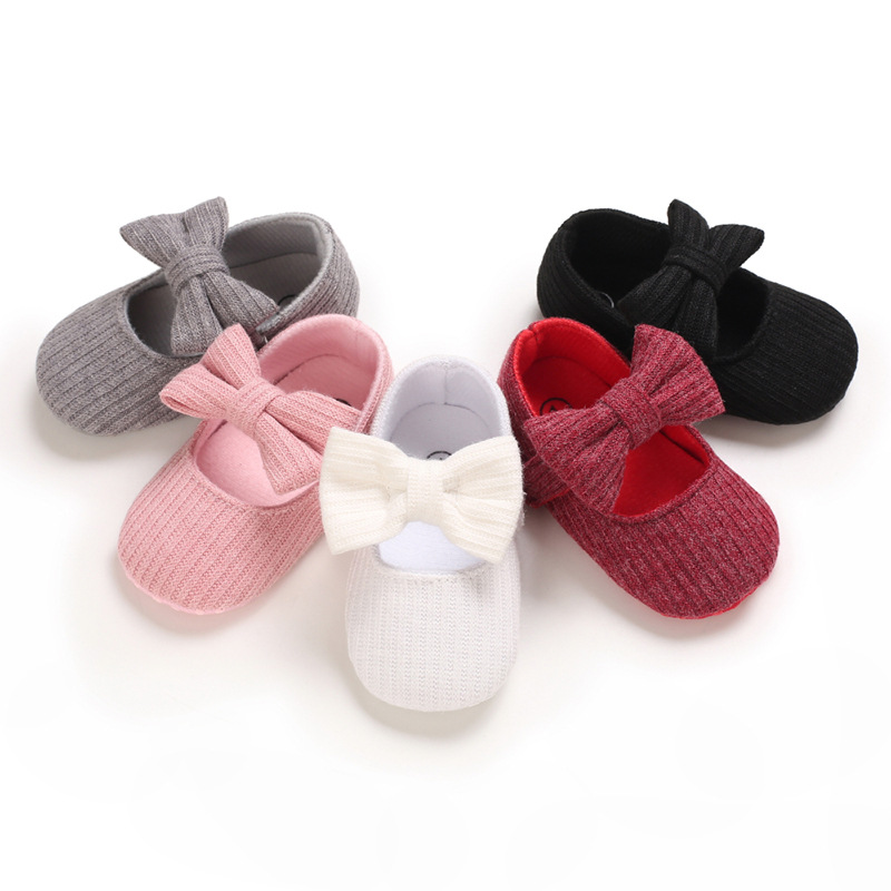Baby Girl Princess Shoes Toddler Cute Bowknot Solid Color Knitted Non-slip Flat Soft-sole Lovely Butterfly-knot cutefeet Infant First Walkers Shoes 0-