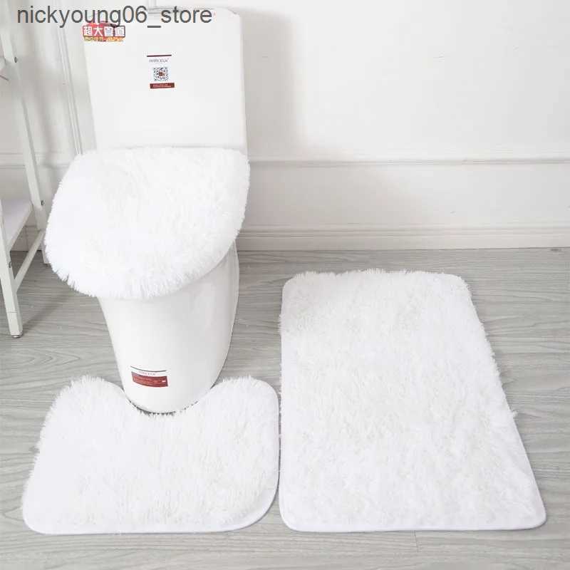 Non-Slip Bath Mats 3pcs/set Solid Color Bathroom Mat Set Fluffy Hairs Bath Carpets Modern Toilet Lid Cover Rugs Kit Rectangle 50*80 50*40 45*50cm L240