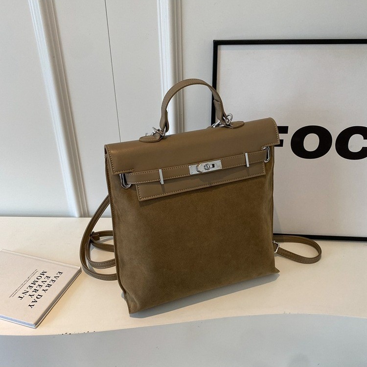 Handheld Commuting For Women 2025 New Trendy Korean Backpack Niche Large Capacity Frosted Leather Kelly Designer Bag