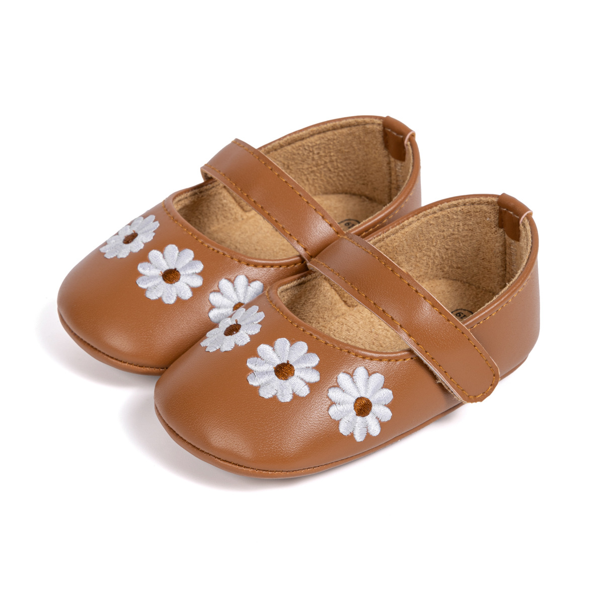 PU Leather Floral Rubber Sole Baby Girls Infant Shoes Casual Non-slip Ballet Slippers Princess Dress Wedding Shoes 0-18M Newborn Toddler