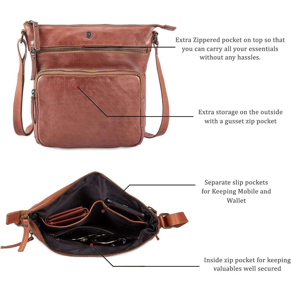Crossbody Bags for Women Real Leather Purse Handmade Vintage Crossover Shoulder Pocketbook