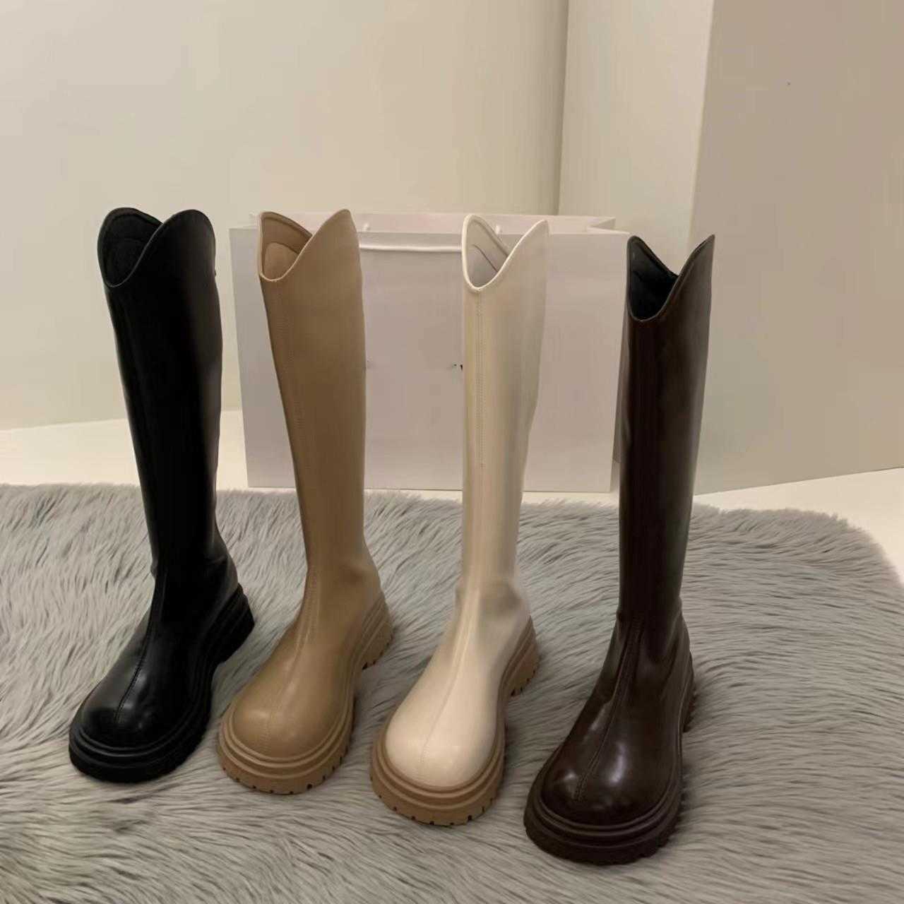 V-neck Knee Thigh High Heel Boots For Women Autumn Thick Soled Fashion Boots Slim White Long Martin Boots High Knight Boots 240826