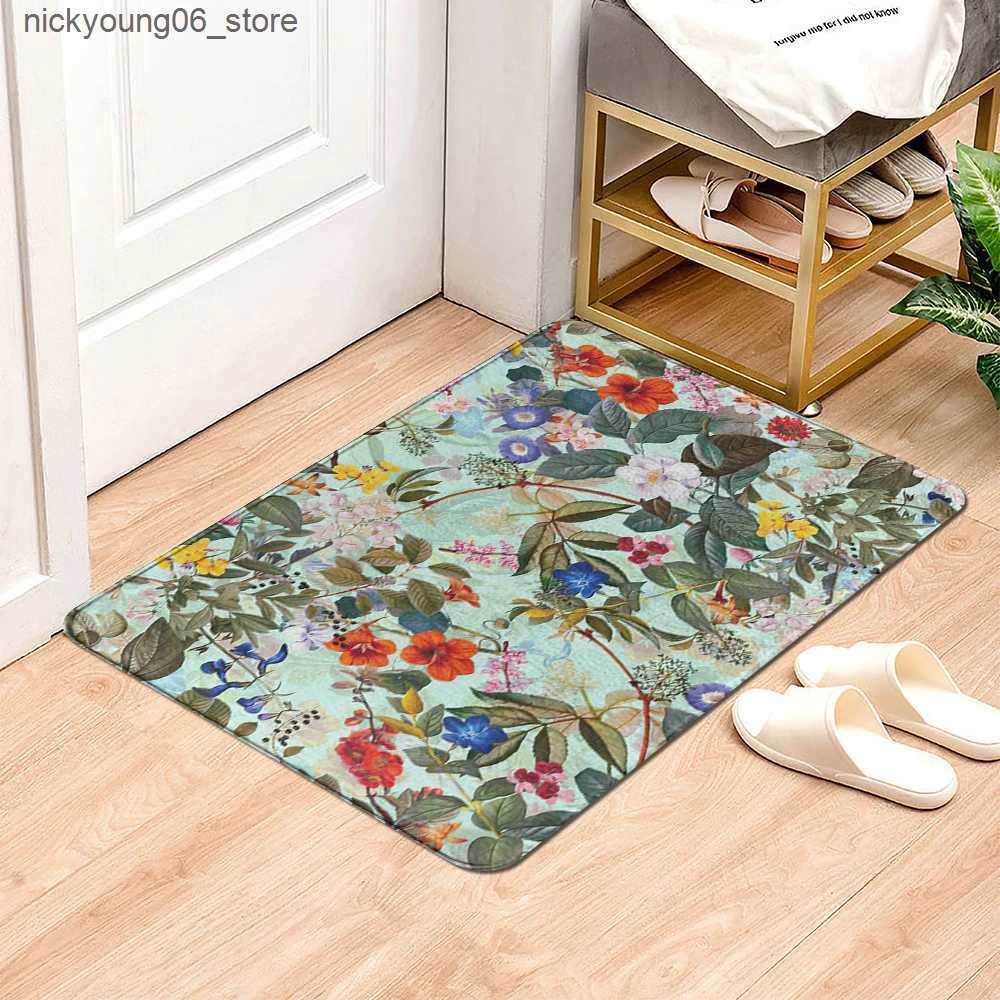 Non-Slip Bath Mats Beautiful Flowers Entrance Door Floor Mat Door Mat Non-Slip Foot Pad Home Welcome Carpet For Hallway Bath Kitchen Doormat L240910