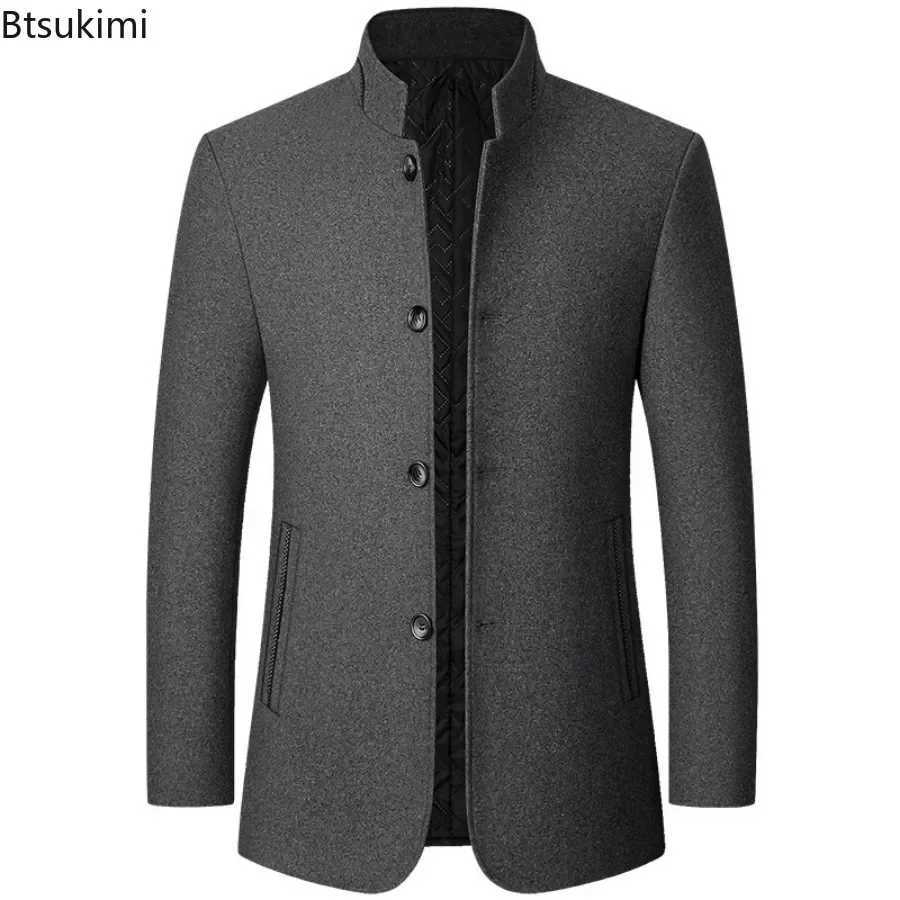 2024 Mens England Style Woolen Coats Fashion Stand Collar Suit Trench Coats Autumn Winter Mid-length Warm Wool Blend Coats Male LX241010