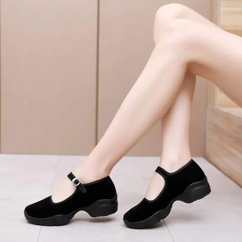 Autumn Womens Shoes Fashion Platform Block Heel Casual Shoes Fitness Walking Dancing Sneakers Velvet Mary Jane Heels 241010