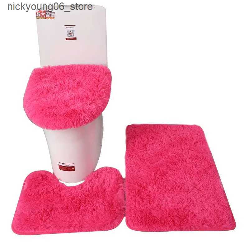 Non-Slip Bath Mats 3pcs/set Solid Color Bathroom Mat Set Fluffy Hairs Bath Carpets Modern Toilet Lid Cover Rugs Kit Rectangle 50*80 50*40 45*50cm L240
