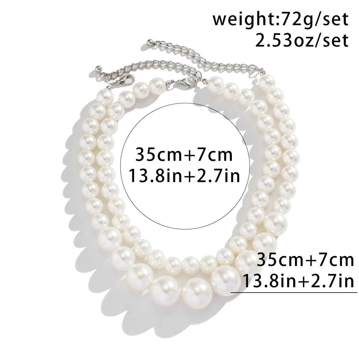 2Pcs/Set Luxury Elegant Big Imitation Pearl Choker Necklace for Women Exaggerated Multilayer Beaded Collar Chain Wedding JewelryX241009