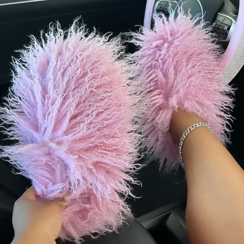 Women Summer Fluffy Faux Fur Slides Amazing Fur Sandals 240927