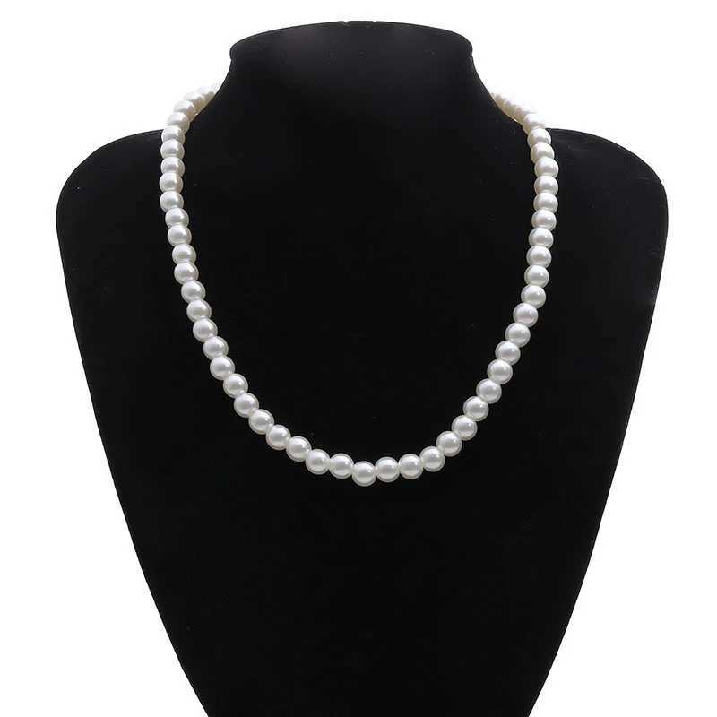 Simple Imitation-Pearl Beaded Short Choker Necklace for Men Trendy White Beaded Chains on Neck Accessories 2024 Fashion JewelryX241009