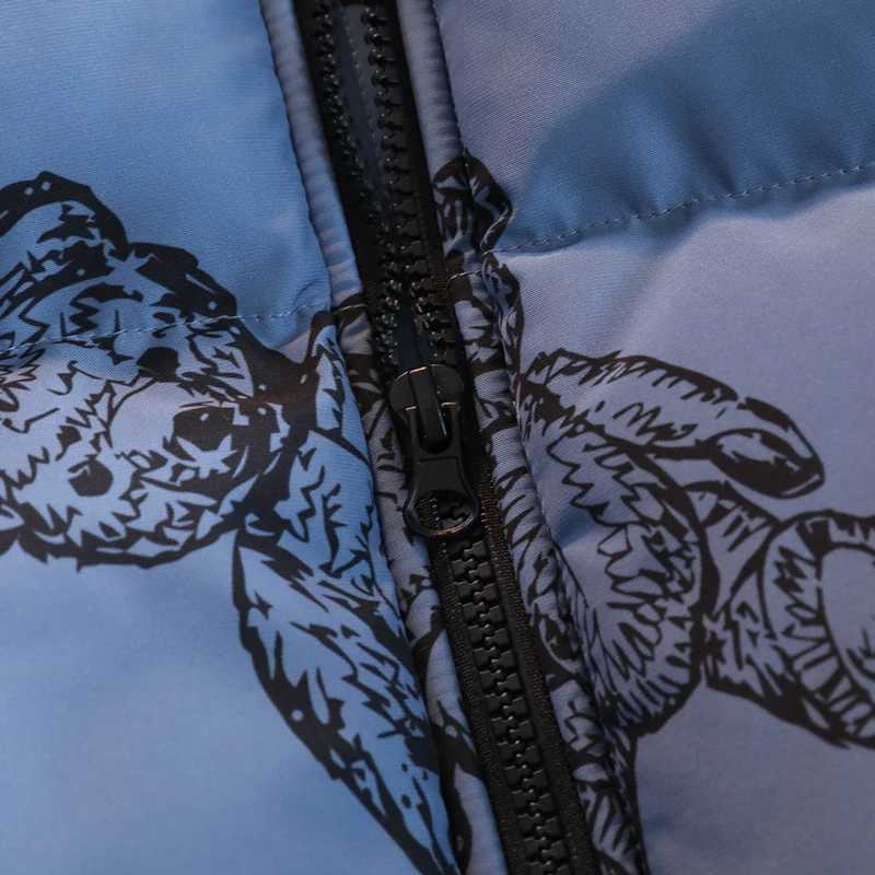 Men's Down Parkas Fashion Cartoon Print Winter Warm Bubble Jacket Windproof Zipper Winter Warm Thicken Parkas Cartoon Print Puffer Jacket for Men