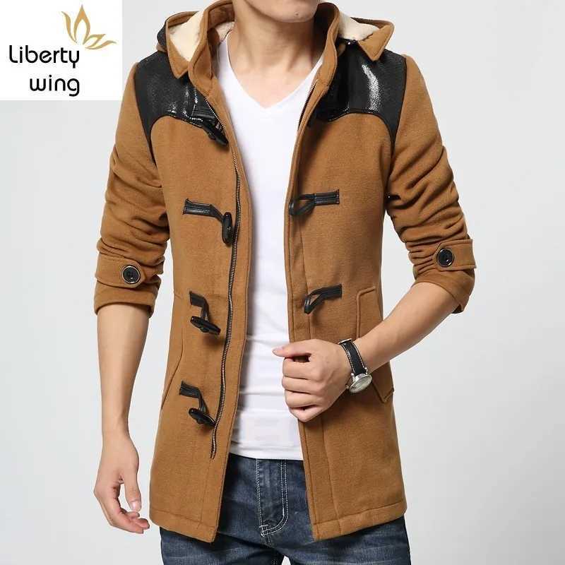 Winter New Brand Fashion Mens Long Fleece Trench Jackets Warm Thicken Woolen Parkas Fur Hooded Quilted Coats LX241010