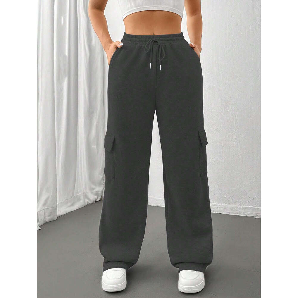 2024 Autumn/winter Womens New Fashionable Side Bag Versatile Solid Color Straight Wide Leg Sanitary Pants Discount in Limited Time All-match Model Loo