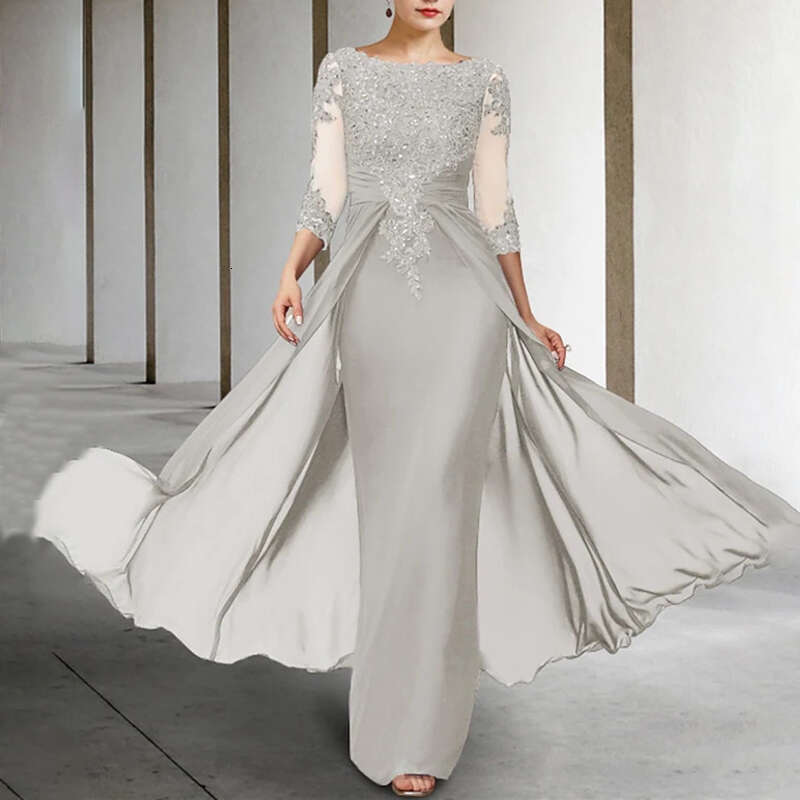 Long Elegant Mother of the Bride Dresses Chiffon Appliques Jewel Neck or Length Evening Party Skirt for Women Prom Dress