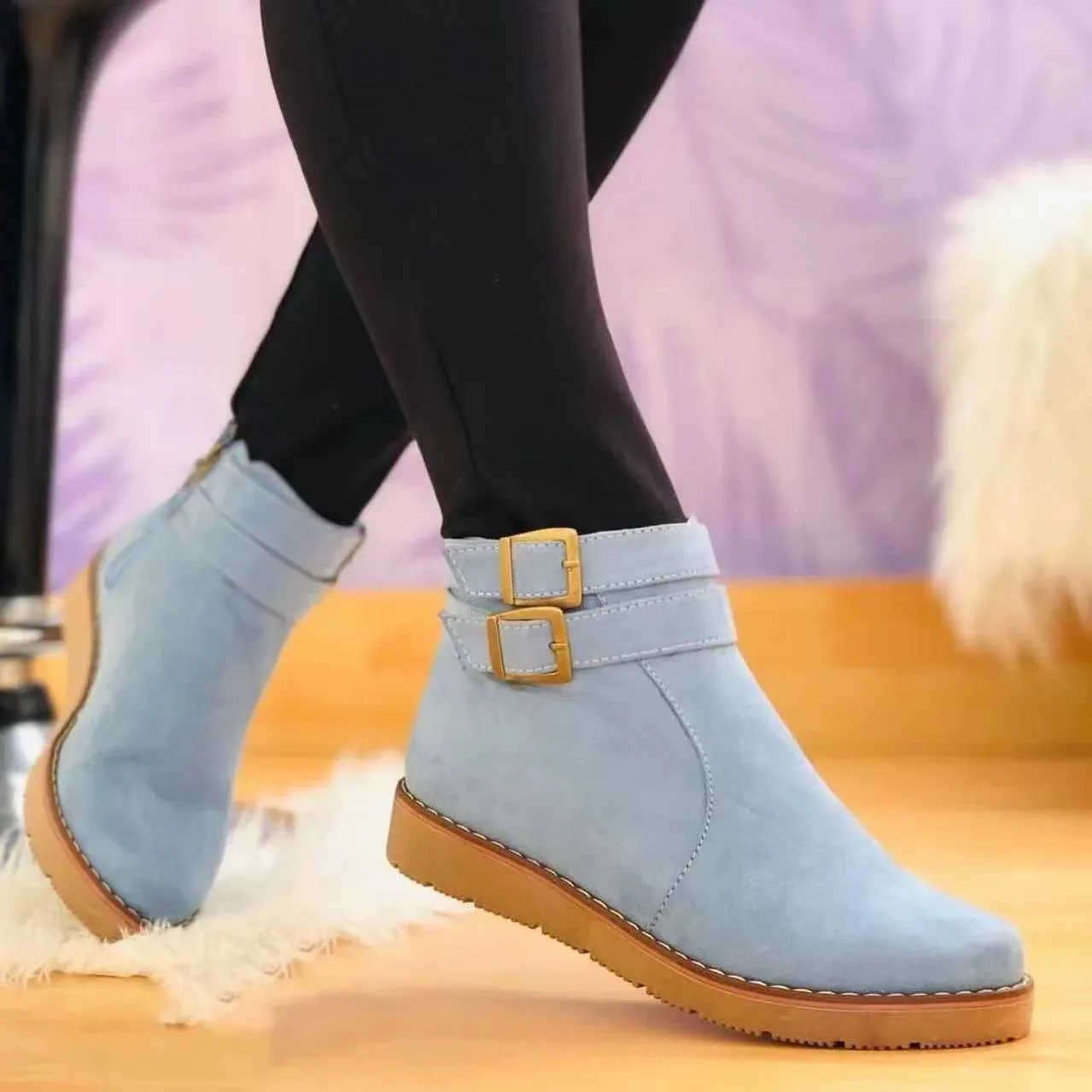 Women Snow New Ck Fur Womens Suede Ankle Boots Female Flat Winter Plus Size Platform Ladies Warm Shoes M240912 Booties