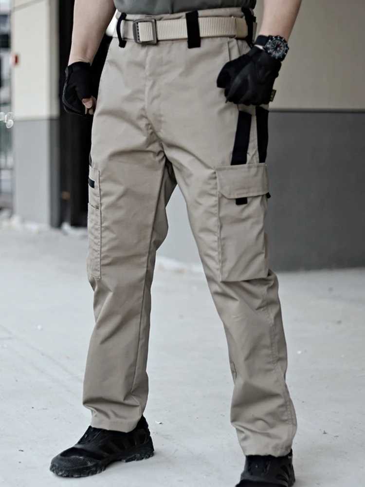 Mens tactical pants outdoor multi pocket waterproof and tear resistant cargo pants work clothes for hikers and runners mens clothing W241009