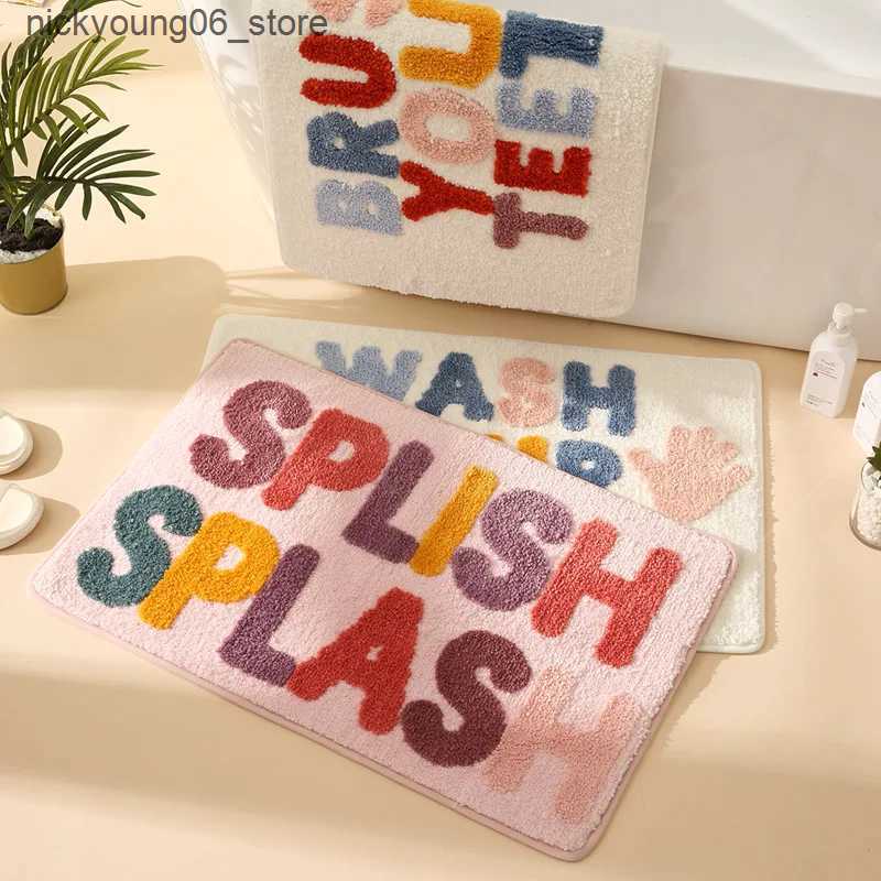 Non-Slip Bath Mats Cute Pink Bath Mat Non Slip Soft Fluffy and Absorbent Microfiber Colourful Bathroom MatFloor Rug Splish Splash Funny Bath Rugs L240