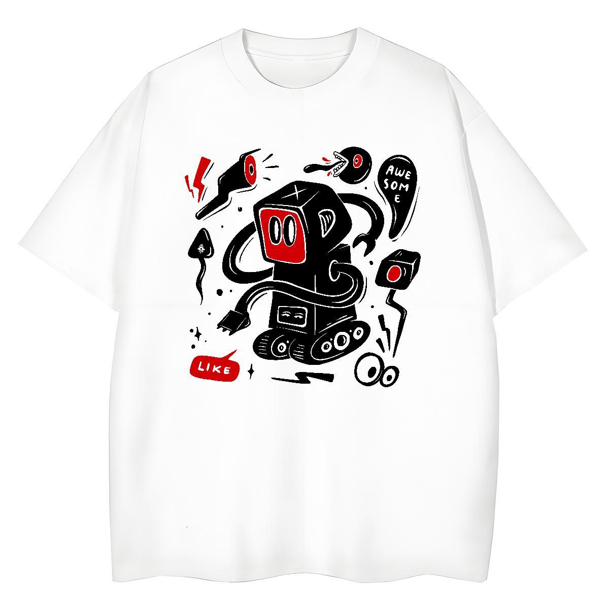Popular Man T Shirts 230g Cotton robot Sports Casual Black White Pure Cotton Men Tshirts 2024 Summer Tops