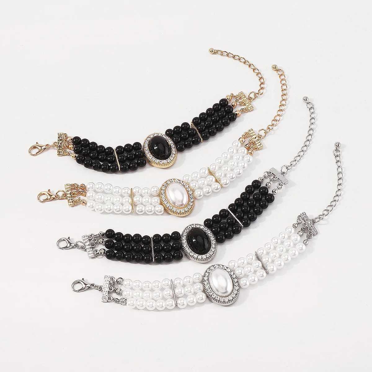 Multi-Layer Black Imitation Pearl Necklace Bead Chain Punk Ladies Wedding Short Clavicle Necklac Girl Charm Banquet JewelryX241009