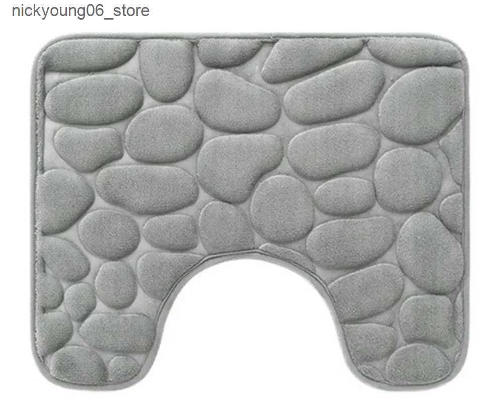 Non-Slip Bath Mats U-shaped Bathroom Mat Pebble Pattern Floor Mat Home Entrance Carpets Bedroom Toilet Bathroom Door Absorbent Non-Slip Foot Pad L2409