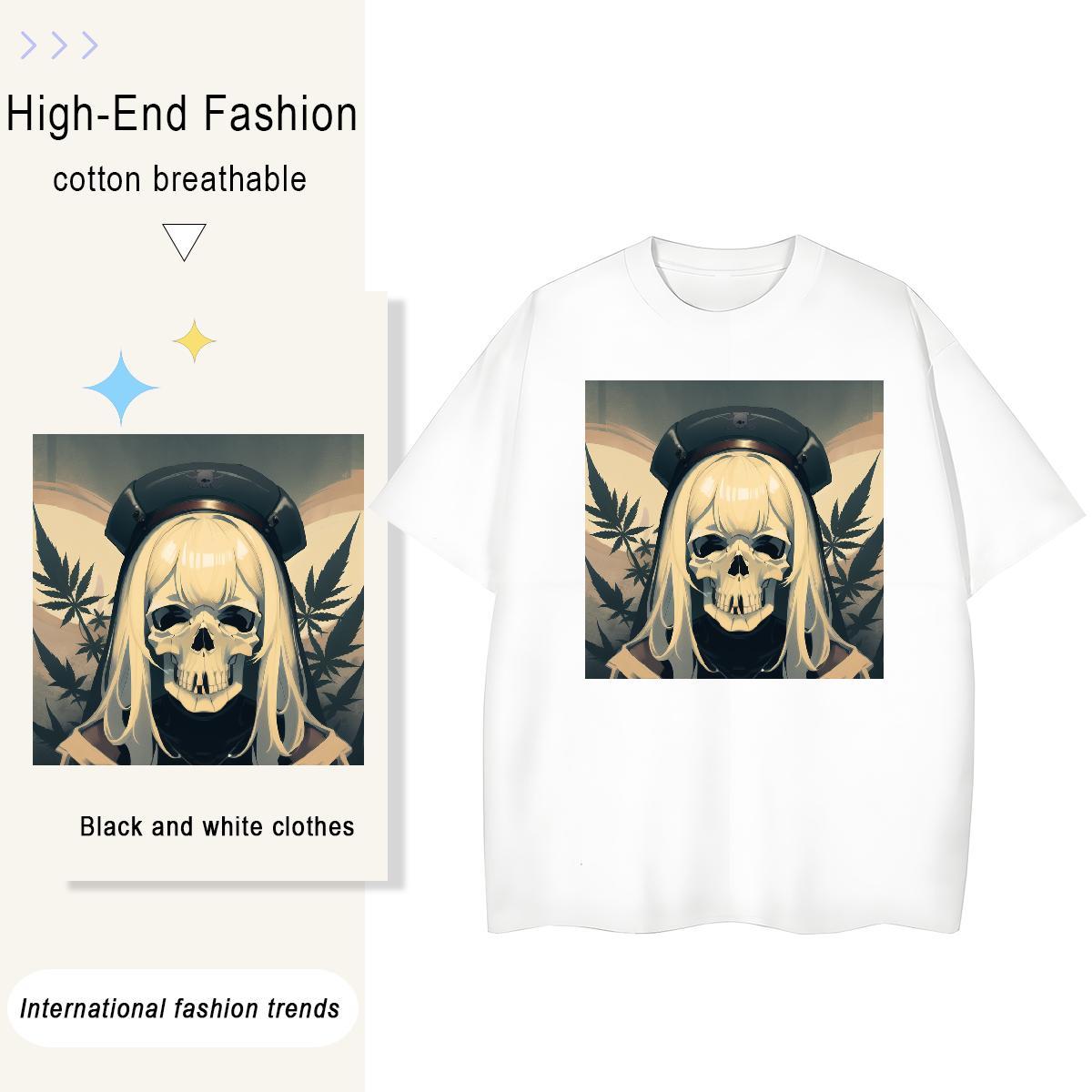 New T Shirts Women 230g Cotton Breathable Short Sleeve Casual skull Womens Tshirts Lady Floral Print Tops