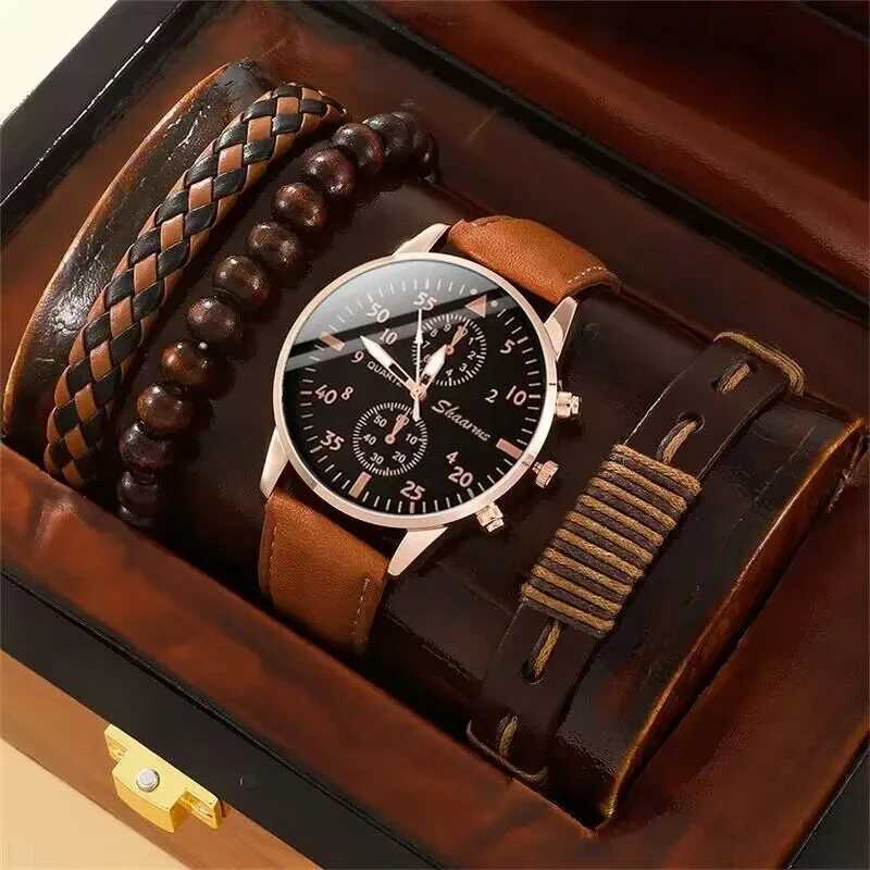 5PCS Set Fashion Mens Sports Watches Man Business Quartz Wristwatch Luxury Leather Bracelet Men Casual Clock WatchX241010