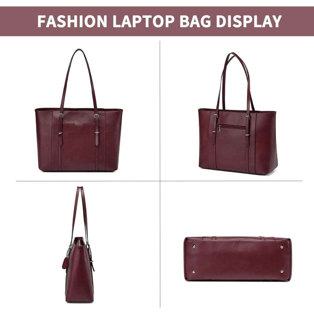 for Women, PU Leather Water Resistant Travel, Work,Teacher Tote Bag Fits 15.6 inch Laptop