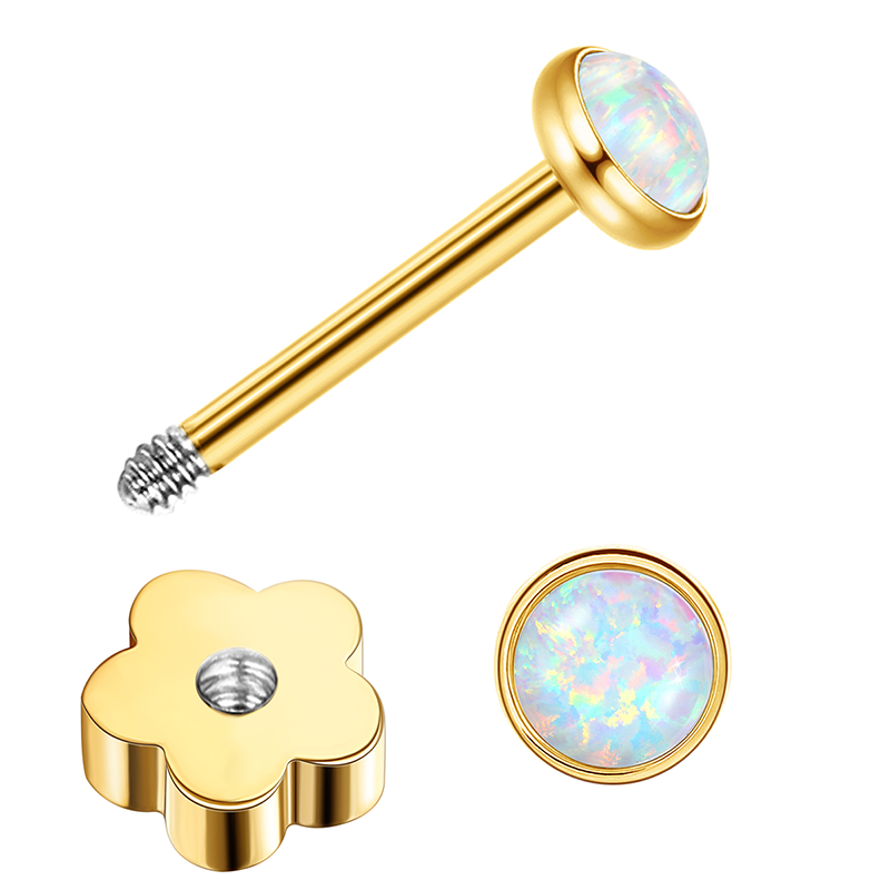 TUPMI 316L Stainless Steel Opal Earrings for Sensitive Skin Handmade Flower Screw Back Opal Stud Earrings 20G 14K Gold Hypoallergenic Nap Earrings for