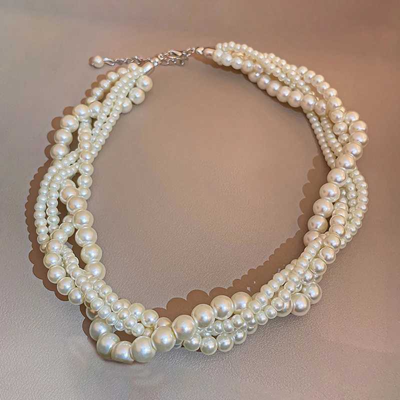 Charm Fashion White Twining Pearl Choker Necklaces For Women Geometric Necklaces Weddings Bride Jewelry AccessoriesX241009