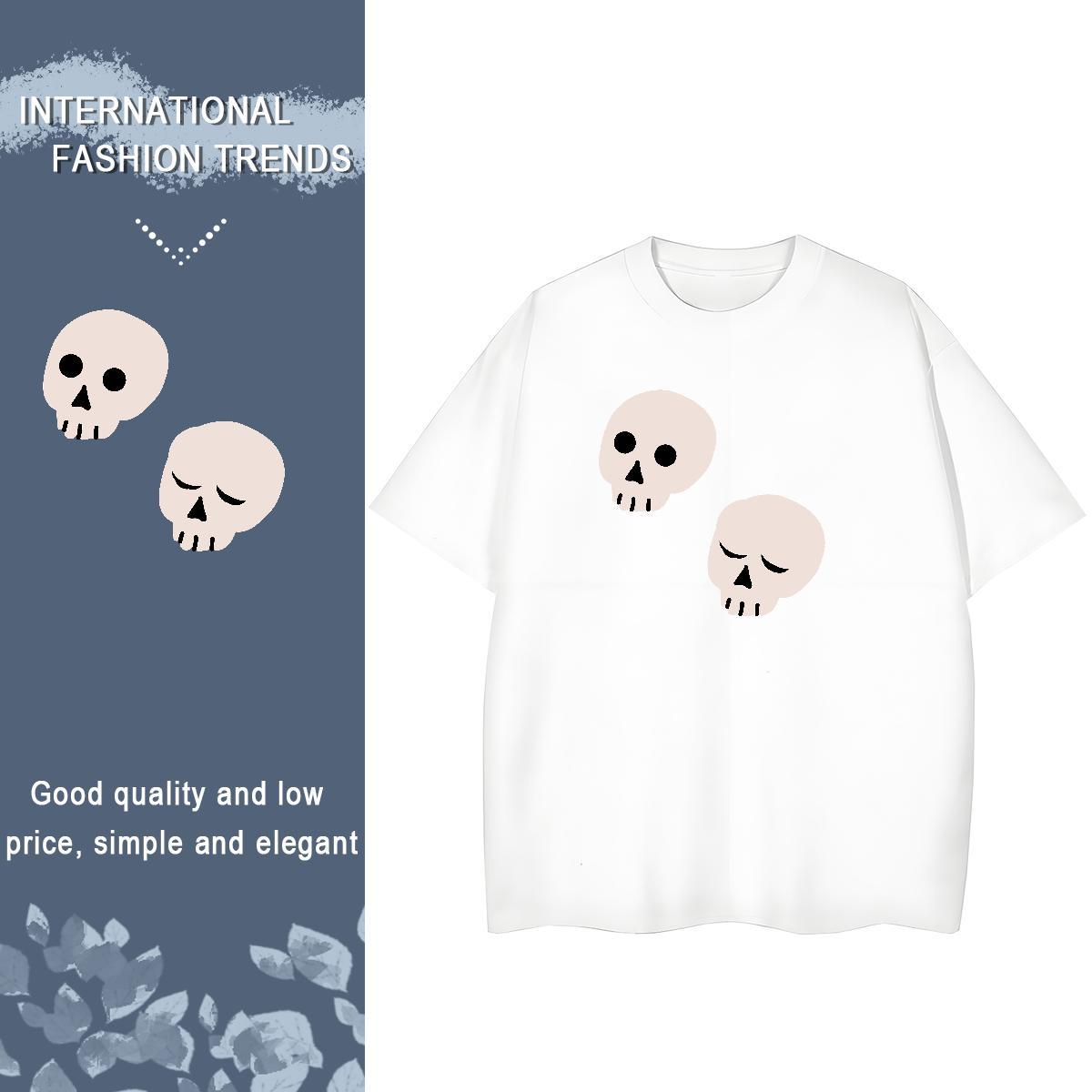 Factory Direct T Shirts Women 230g Cotton Breathable Soft Daily Outfit skull Lady T shirt Free Shipping Anime Tops Shirt
