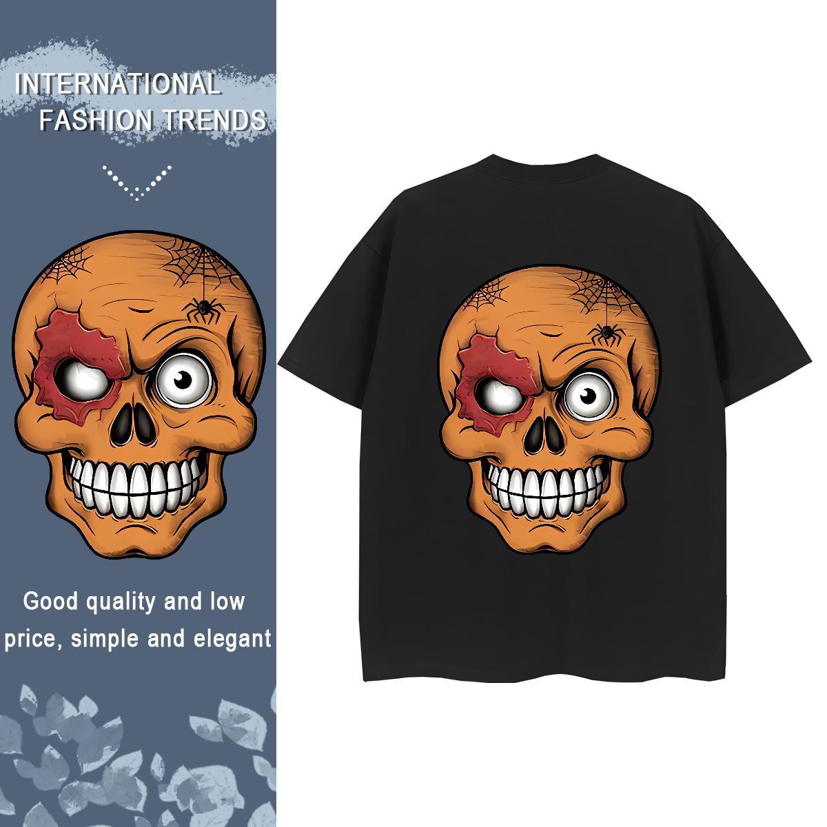 Custom T shirt 100% Cotton 230g Breathable Short Sleeve Street skull Unisex Tshirts Loose fit Custom Printing Top Tees