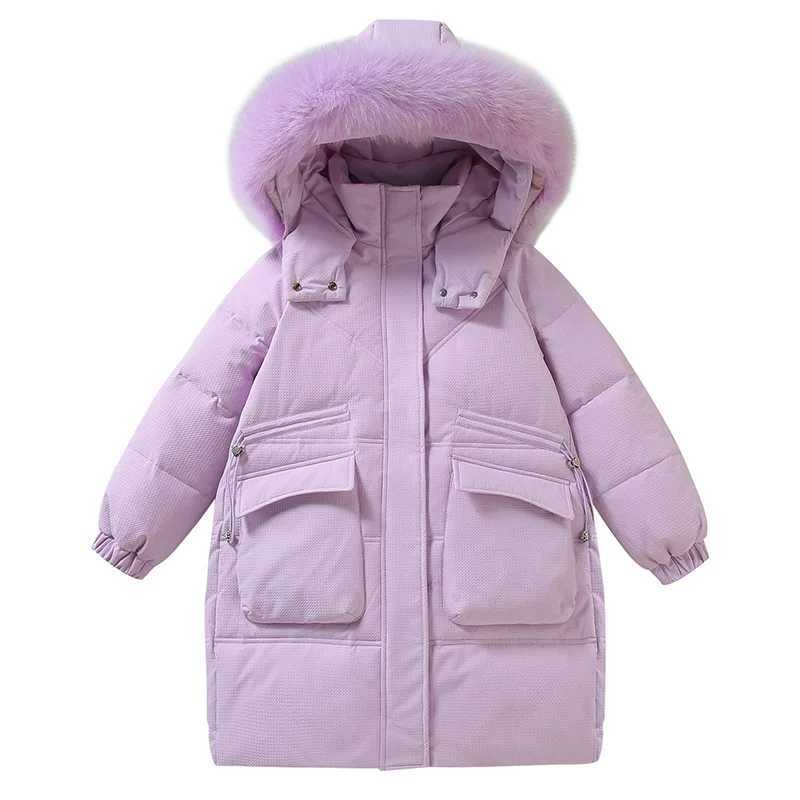 Down Coat UNITIM winter jacket suitable for girls hooded white duck thick warm teenage girls jacket girls aged 5-14 in the park H241010