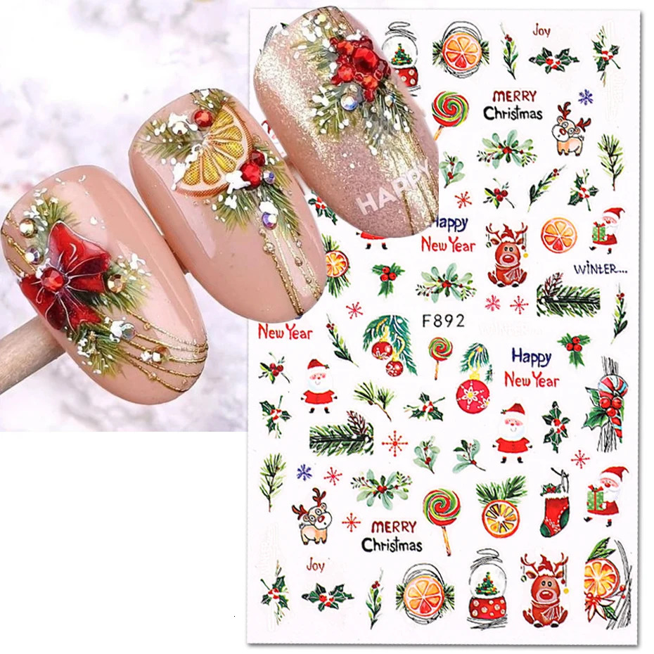 3D Christmas Stickers Nail Stickers Winter Snowflake Holly Orange Cartoon Christmas Bird Year Nail Decoration BEF892 241008
