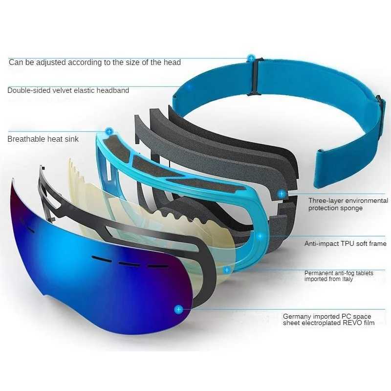 Adult outdoor cycling skiing goggles with large spherical glasses can be plugged double-layer anti fog goggles CL241010