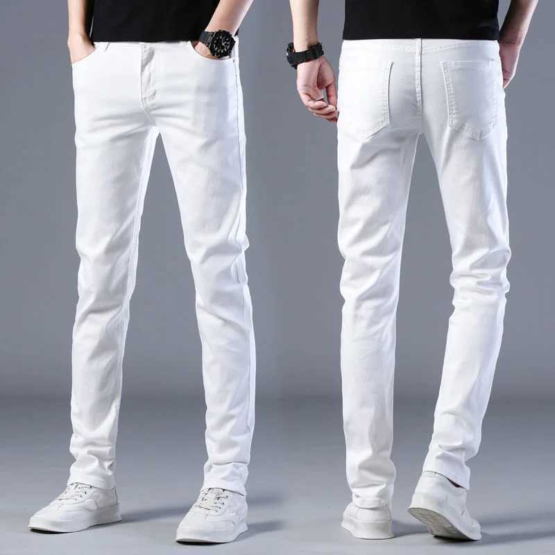 Mens Fashion Brand Elastic Slim Fit Denim Long Pants Casual White Straight Leg Y2k Jeans For Men StreetwearX241009