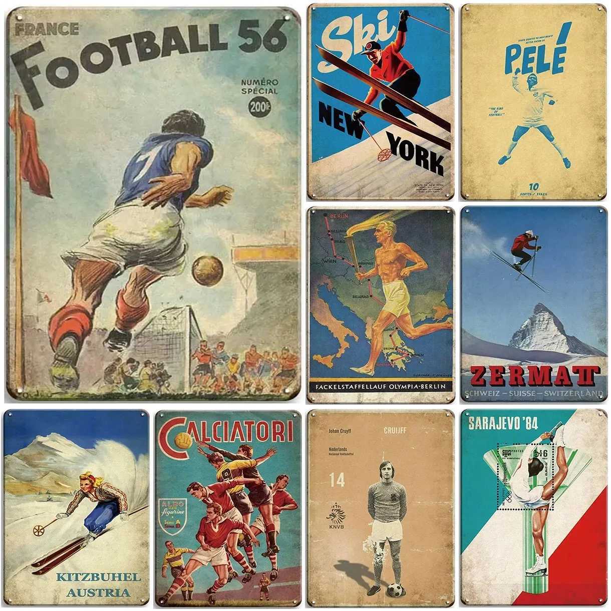 Decor Sports Vintage Metal Signs Tin Sign Football Ski Running Funny Poster Decor for Bar Pub Club Man Cave Wall Art DecorationXJ241010