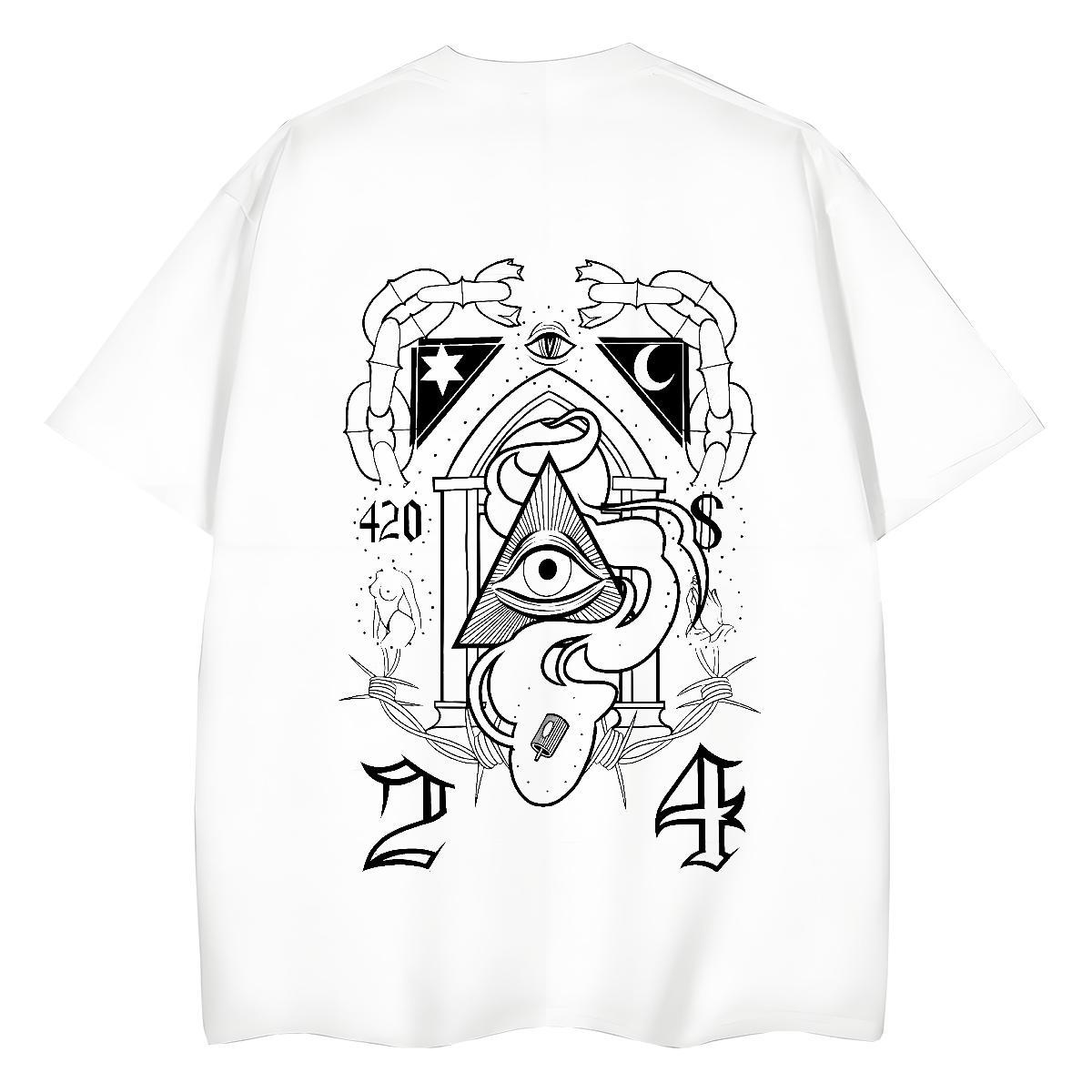 2024 Casual Women T Shirts 100% Cotton 230g Round Neck Short Sleeve Casual Sport eye of the devil Unisex Tshirts Loose fit Black White Top Tees